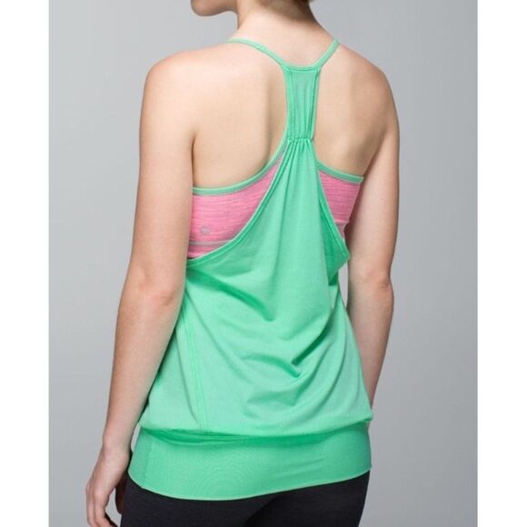 LULULEMON NO LIMITS green neon pink SPORT BRA layered TANK TOP sz 8 - Picture 1 of 7